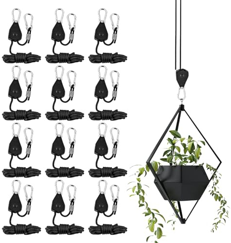 12 stycken spärrhake hängare, justerbar spärrhake med krok 2,4 m, 1/8 tum lina hängande repspännare spärrrep, spännrep med spärrhake för växtlampa, odlingstillbehör