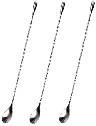 Stainless Steel Bar Spoon | Teardrop Twisted Design Bar Stirrer, Set of 3