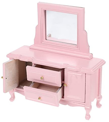 Abaodam Mini-kommode Puppenhaus-Spiegel Puppenhaus- Miniaturen Häuser Puppenhausmöbel Heimwerken Mini-zubehör Für Puppen Miniatur-puppenkleid Tisch Kleinkinder Bausatz Rosa Birke