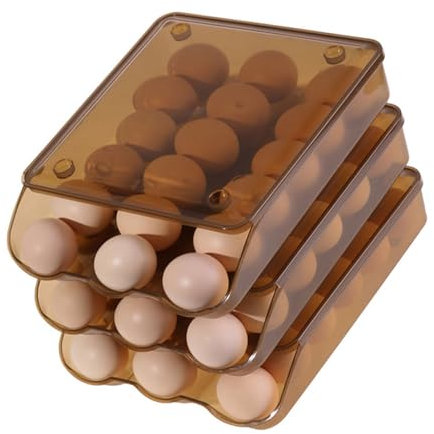 Porte-œufs multifonction à 3 niveaux - de tiroir en plastique - Boîte de rangement automatique avec nettoyage hygiénique pour œufs frais - Organiseur peu encombrant pour