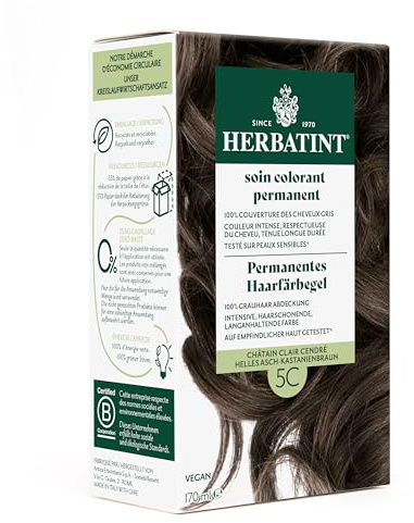 Herbatint Permanentes Haarfärbegel 5C Helles Asch–Kastanienbraun – 170 ml I Ohne Ammoniak, optimale Grauhaarabdeckung I Auf empfindlicher Haut getestet, mit 8 Pflanzenextrakten