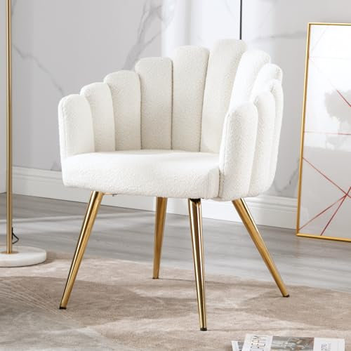 Ya-Home Armchair Faux Fur Soft Padded Lounge Chair with Metal Legs, Modern Vanity Chair for Bedroom/Living Room, White