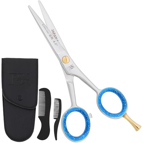 4.5 RnK Moustache & Beard Scissors - 4.5 inch Japanese Stainless Steel Moustache Scissors with Moustache Comb & Pouch, Precision Grooming Tools for Men Featuring Razer Sharp Hand honned Edge
