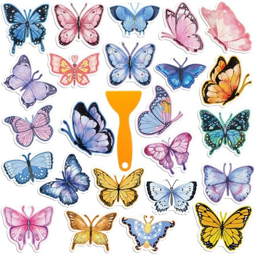 Yaomiao 24 Pcs Butterfly Non Slip Bathtub Stickers Shower Stickers Anti Slip Decal Threads Adhesive Appliques with Scraper Adhesive Decals for Safety Bathroom Tubs, Shower Floor, Stairs