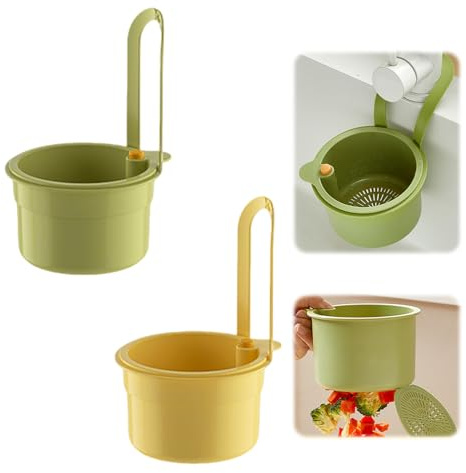 2 Piezas de Cesta Colador para Fregadero de Cocina con Asa, Cesta de Filtro Colgante (Verde y Amarillo)