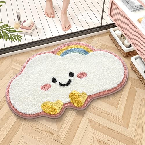 Trlyane Bath Mat, 50x80cm Cute Cloud Bath Mats Bathroom Carpet Super Absorbent Machine Washable Soft Shower Suitable for Kids Bedroom/Bathroom/Living Room/Kitchen Indoor Floor