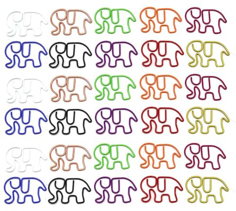 Gaodercha 30pcs dekorative Papierklammern 10 Farben Metall Elefanten Büro Büroklammern Tier Elefanten Büroklammern niedliche Papierklammern für Organisation von Dokumenten robuste Pflanze Lesezeichen
