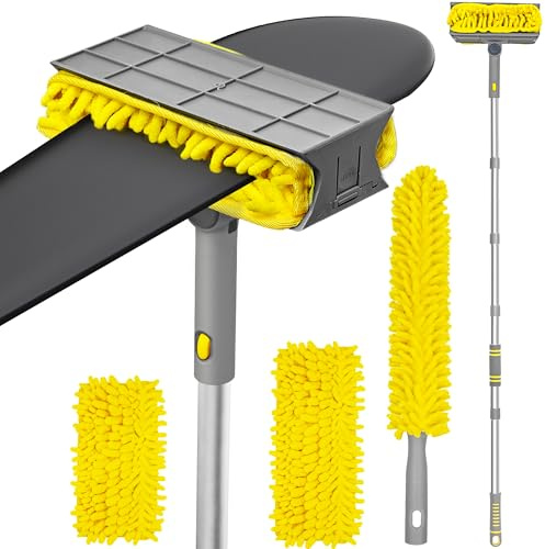 JEHONN Plumero Telescopico Extensible 196 cm con Chenilla Extra Flexible Cabezal, Mopa Desmontable y Lavable para Ventilador de Techo, Zócalos, Persianas, Paredes, Suelos e Interiores de Automóviles