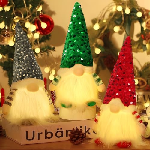 JEDWKFA 3 Stück Weihnachtswichtel Figuren, Weihnachtsdeko Wichtel, Leuchtende Weihnachts Wichtel, Weihnachtswichtel, Weihnachts Tisch Deko, für Weihnachtstisch-Tablett-Partydekorationen