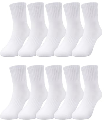 Kyopp 5/10 par strumpor för barn, pojkar och flickor, ankelstrumpor, ventilerande sneakers, randiga besättningsstrumpor, Enfärgad vit – 10 par, 33-37
