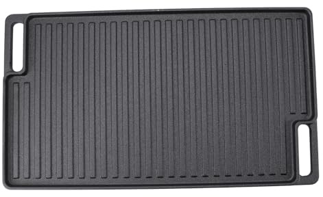 Piatto Top Grill Rippriddle – Materiale in ghisa di alta qualità, anche distribuzione del calore, superficie pre-presentata, Multi uso per forni, spessore 1,5 cm, colore nero durevole