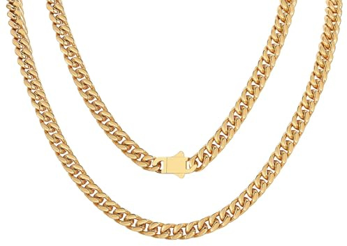 FindChic Collana Donna Oro a Catena Cubana Miami in Acciaio Inossidabile Placcato Oro Collana Donna Spessa 5mm Lunghezza 46cm Stile Punk Hip Hop Gioiello da Festa
