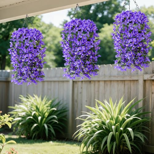 Fycooler Artificial Hanging Flowers Silk Bougainvillea Fake Hanging Plants Real Touch UV Resistant Bouquet Greenery 2 Pack for Wall, Porch, Garden, Yard, Indoor, Outdoor Home Decor