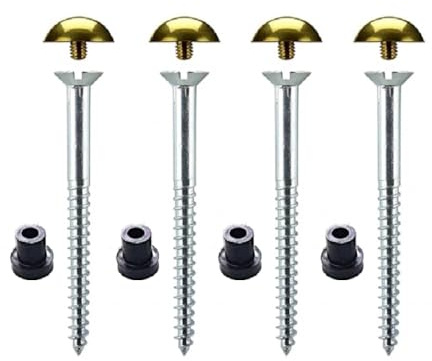 Pack of 4 Mirror Screws 50mm Zinc with Rubber Washers – 13mm Polished Brass Dome Caps, Waterproof & Rust-Proof Decorative Fixings