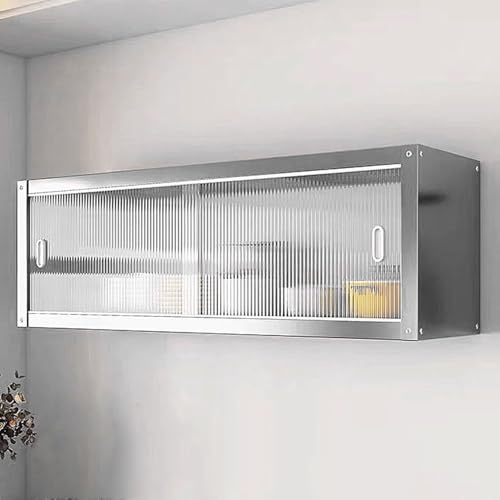 Mehrzweckschrank Hängeschrank Küche Mit Transparenten Schiebetüren Materialien: Edelstahl und Acryl Zwei Montagemöglichkeiten Tragkraft Pro Ebene: 25 Kg Schrank Küche(80 * 30 * 40cm)