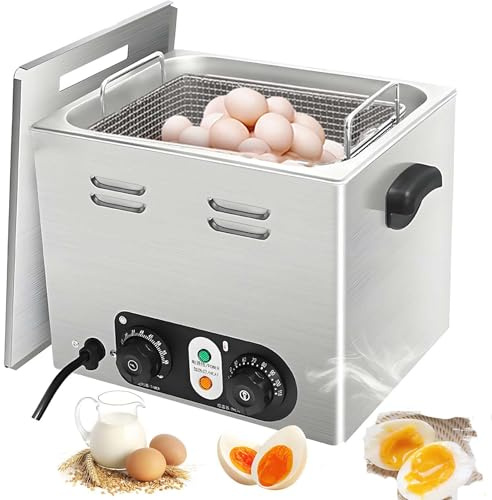 Caldera Comercial de Huevos 2600W, Cocina de Huevos de Fuente Caliente de Acero Inoxidable con Cesta de Malla, Máquina Eléctrica de Huevos Furados de Gran Capacidad con Control de Temperatura
