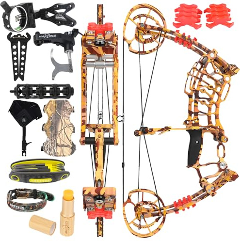 FQH Bogenschießen 30-60 lbs Dual-Use-Compoundbogen 19 Zoll Achse Autojagd Stahlkugel 420 FPS Let-Off 80% LH RH Outdoor-Zielschießen