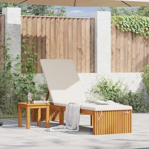 Mandloder Sonnenliege mit Kissen Braun, Massivholz Akazie 55x200x94cm, verstellbare Rückenlehne, wetterfester Liegestuhl, Gartenliege, Chaiselongue für Terrasse, Balkon, Outdoor Entspannung