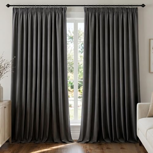 Deconovo Mörkläggningsgardin med veckband för vardagsrum sovrum antracitgrå | 2 paneler, B 300 x H 245 cm, isolerande tyg för att minska ljuset, bevara privatlivet och förbättra inomhuskomforten