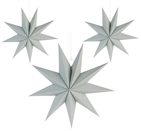 SUNBEAUTY 30cm Papier Stern Grau 3er Set Faltsterne Dekoration Neuneck Weihnachtsstern Deko