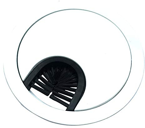 Gloss White Metal Cable Grommet - 2 PieceLock in Feature withBrush Opening for Management of Office & Computer Desk Wires - 60mm (2 3/8) Hole Opening - 5 Pack