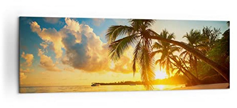 ARTTOR Bilder auf Leinwand 160x50cm Wandbild Landschaften Natur - 3922 | Meer Strand Palme Panorama Groß XXL Wanddekoration Wohnzimmer Schlafzimmer Wanddeko Wand Kunstdruck Wandkunst ARTTOR