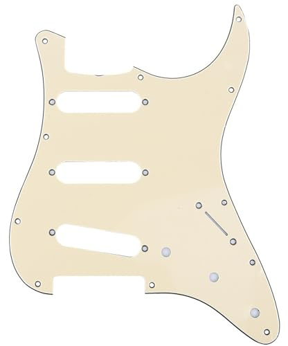 Musiclily Pro 11 Löcher 62 SSS Strat Pickguard Gitarren Schlagbrett für MIJ Japan Stratocaster,3 lagig Crème
