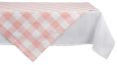 DII Buffalo Check Collection, Classic Farmhouse Tablecloth, Table Topper, 40x40, Pink & White