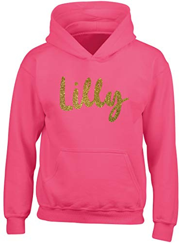 Hippowarehouse Personalised Name Glitter Kids Children's Unisex Hoodie Hooded top