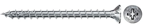 fischer 670387 FPF Power-Fast II 5.0 x 20mm Chipboard Wood Screws, Countersunk Head with Phillips, Fully Threaded, Galvanised Blue Passivated, Box of 50