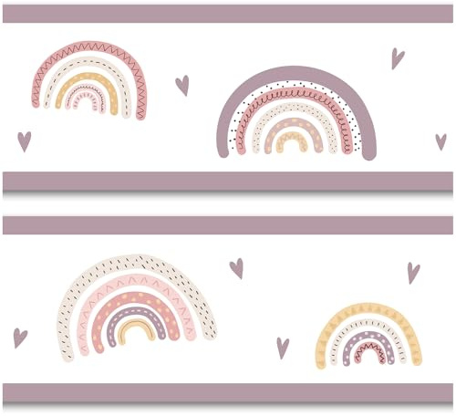 Bordüre 15cm x 200cm für Kinderzimmer Babyzimmer Dekor Aufkleber Wandbordüre selbstklebend Wandtattoo für Kinder Mädchen Junge Y033 (Regenbögen)