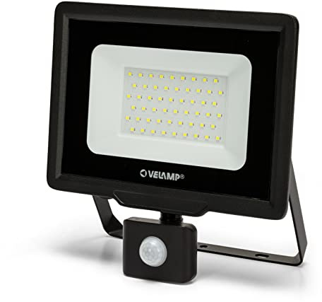 VELAMP Proiettore LED SMD 50W – Sensore di movimento - Impermeabile IP44 – Bianco Freddo 6500K - Colore Nero - Ideale per esterni come faro di sicurezza