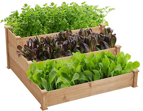 Yaheetech stapelbares Hochbeet 3 Etagen Blumentreppe Stufenbeet Garten Beete Pflanzenbeet Holz Frühbeet für Gemüse, Kräuter, Blumen, 3-stufig, Hellbraun