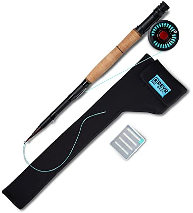 REYR Gear First Cast Fliegenrute, Teleskop-Reise-Fliegenrute und -rolle, tragbare Fliegenfischausrüstung für Reisen und Rucksackreisen, 6WT Angelrute, rote Rolle, Rechtshänderrute, Linkshänder-Rute