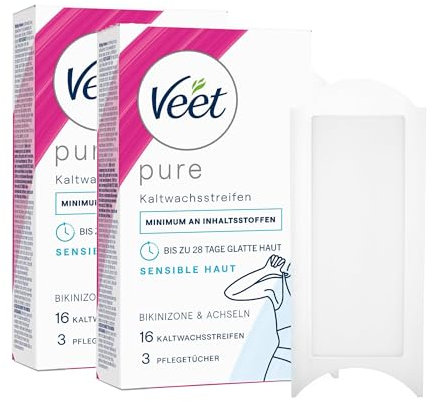 Veet Kaltwachssstreifen Easy-Gelwax Technology für die Bikinizone & Achseln - 2 x 16 Stück