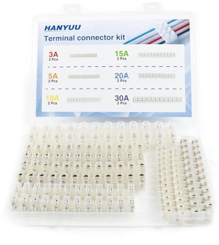 HANYUU 12 Pack Clear Electrical Terminal Blocks Electrical Connector Blocks,Dual Rows 12 Position Screw Terminal Block Strips Wire Connector 6 Sizes 3A 5A 10A 15A 20A 30A (Style 1)