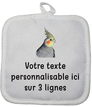 Manique Gant de Cuisine Pictogramme Calopsitte avec Texte Personnalisable