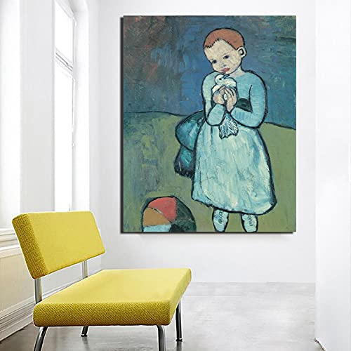 Kuingbhn Kind Mit Einer Taube Pablo Picasso Leinwanddrucke Wohnzimmer Dekoration Moderne Wandkunst Gemälde Poster Gerahmte Bilder 30x40cm Innenrahmen