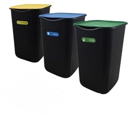 Maury's Set Pattumiere Differenziate Cestini e Bidoni da Interno ed Esterno per una Raccolta Differenziata Pratica e Organizzata (Basic || 3 Pattumiere)