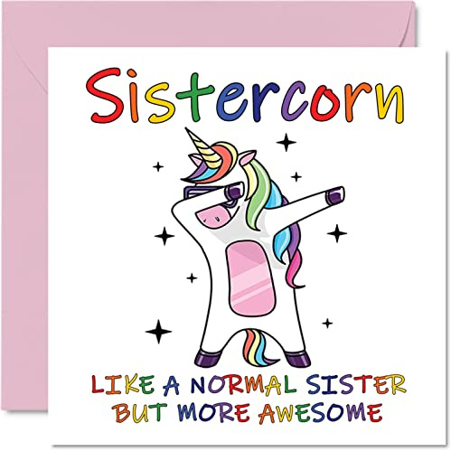Stuff4 Geburtstagskarten Schwester, Sistercorn | Geburtstagskarte von Bruder oder Stiefschwester Sister Einhorn Geburtstagskarte Geschenk 145 mm x 145 mm saisonale