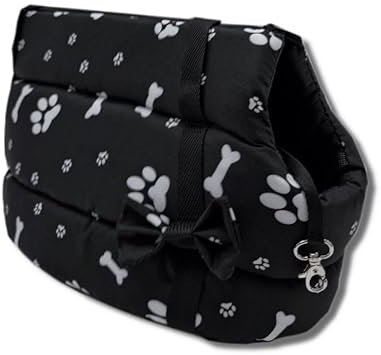 Elegante Hundetasche für Hunde/Katzen, Waschbar - Kleine/Mittlere/Mittelgroße, XS, S, L, M/Hundetragetasche Katzentasche Tragetasche Transporttasche (Schwarz mit Pfoten)