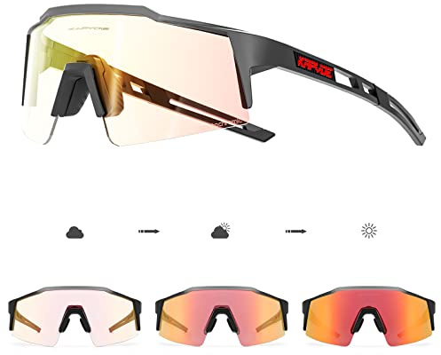 KAPVOE Photochromatische Selbsttönend Fahrradbrille TR90 Rahmen für Herren Damen Jungen Mädchen Klar Sportsonnenbrille K9023 | Photochromatische Fahrradbrille, UV400-Schutz, TR90-Struktur und integrierte Innenhalterung
