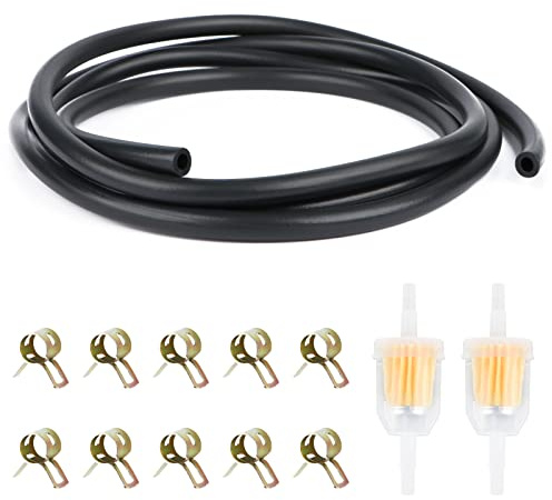Bensinslang-set, 2 meter, bränsleledning Ø 5 mm med 2 stycken bensinfilter och 10 stycken slangklämmor för personbil, motorcykel, gräsklippare, skoter
