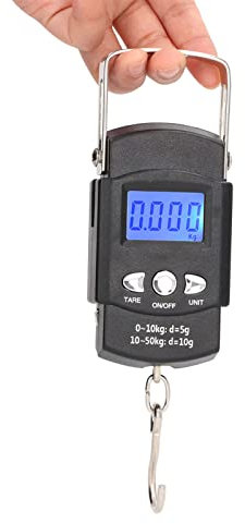 Natudeco Digitale Hängewaage 50kg Elektronische Kofferwaage Tragbare Taschenwaage Fischwaage mit 1 Meter Verdecktem Maßband für den Lebensmitteleinkauf Angeln