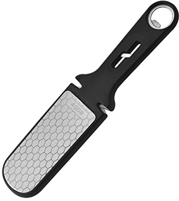 Diamond Sharpening Stone, 6-in-1 Knife Sharpening Stone Double-Sided 400/1000 Grit Kitchen Chef Knife Scissors Sharpener with 3 Slots for Coarse and Fine Grinding (Black)
