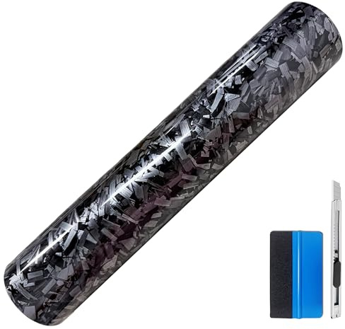 NewL - Adhesivo de Vinilo Negro de Fibra de Carbono Forjado, con liberación de Aire, sin Burbujas, calcomanía autoadhesiva para Coche, Moto u Otro vehículo (Negro y Plateado, 50 x 100 cm) | Acabado fibra de carbono forjada, 50x100cm, herramienta incluida, canales antiburbujas, para coche y decoración de muebles