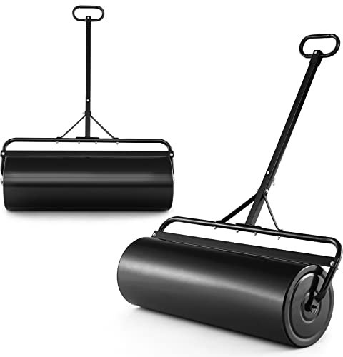 RELAX4LIFE Rouleau à Gazon de Jardin avec Poignée Volume 63L - Ø30 CM, Remplissable de Sable/Eau, Construction Stable en Métal, Haute Résistance, pour Jardin, Parc, 99X30X137 CM (Noir)