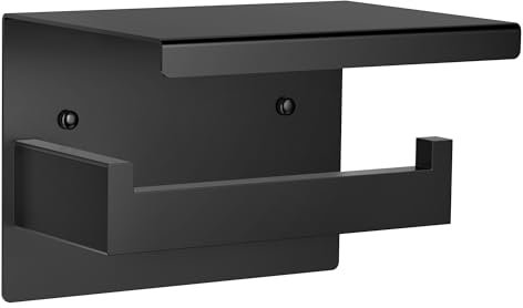 Auxmir Toilettenpapierhalter ohne Bohren, Selbstklebend Klopapierhalter mit 2 Montagemethoden, Edelstahl Klorollenhalter mit Ablage, WC Papier Halterung Wandmontage für Küche Badzimmer, Schwarz