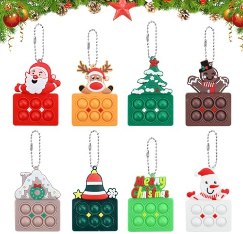 8 Stück Mini Silikon Schlüsselanhänger Toys，Mini Squeeze Pop Push It Fidget Toys,Pop Zappelspielzeug Mini Push Pop Fidget Spielzeug，Weihnachten Mini Pop Schlüsselanhänger Fidget Toy Set