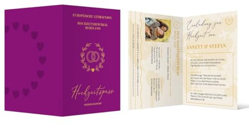 80 x Einladungskarten zur Hochzeit individuelle Hochzeitseinladungen selbst gestalten - Violetter Reisepass/Hochzeitspass